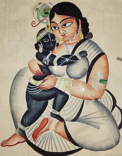 Cena de Yashoda amamentando Krishna
