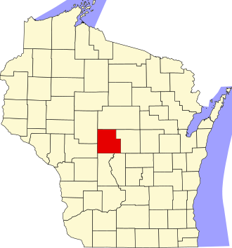 Mapa de Wisconsin destacando a localização do Condado de Wood