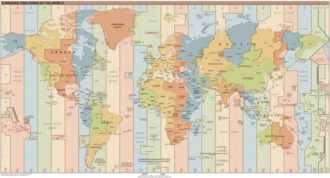 Representação visual de um mapa-múndi com fusos horários