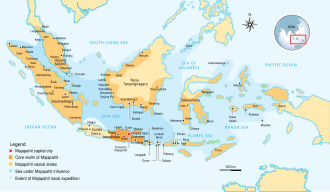 Mapa da extensão territorial do Império Majapahit