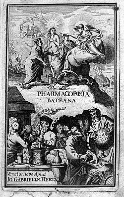 Ilustração de boticário antigo preparando medicamentos