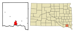 Mapa de localização de Yankton no Condado de Yankton e no estado de Dakota do Sul