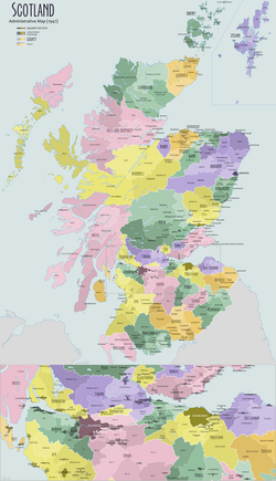Mapa histórico das subdivisões da Escócia