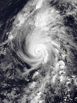 Imagem de satélite do Furacão Iniki aproximando-se do Havaí