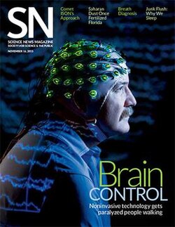 Capa da revista Science News exibindo uma ferramenta de interface cérebro-computador