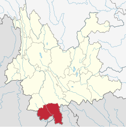 Mapa de localização de Xishuangbanna em Yunnan