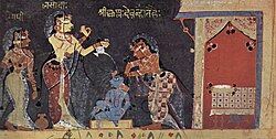 Krishna revelando o universo em sua boca para Yashoda
